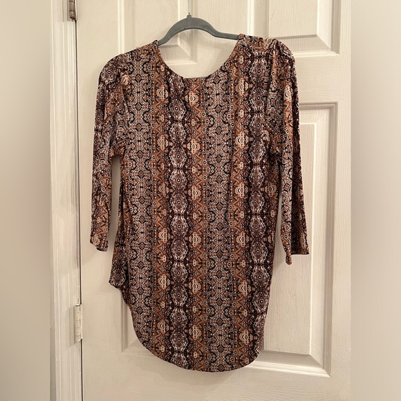 Size small brown paisley patterned zip front blouse shirt top - Picture 3 of 5